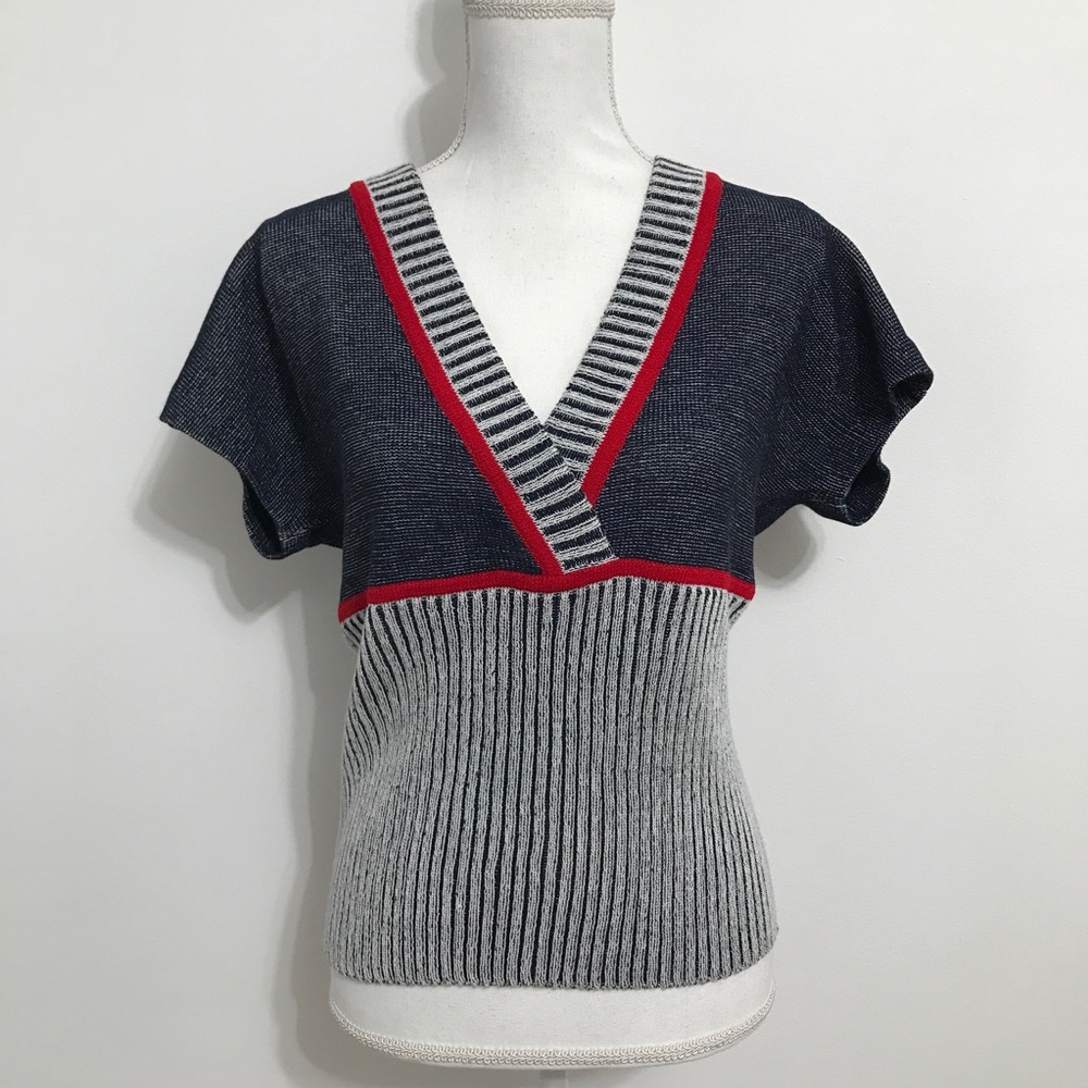 St. John Sport Blue, Red & White Knit Sweater